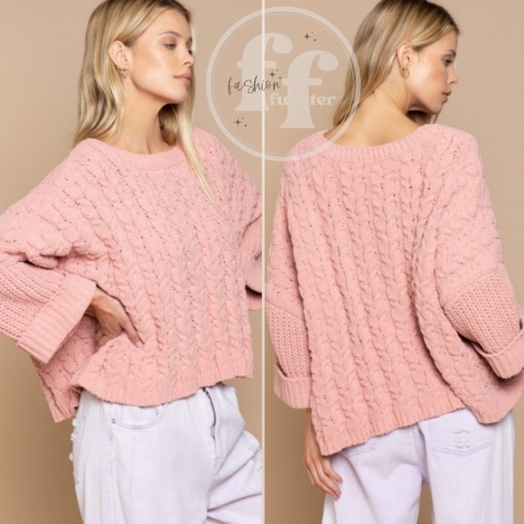 POL Comfy Oversized Soft Pink Chenille Cable Knit Pullover Sweater Top - Picture 3 of 3